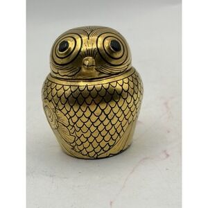 Vintage Burma Owl Trinket Box Gold Tone Resin‎ Plastic Lidded Box 2.5"